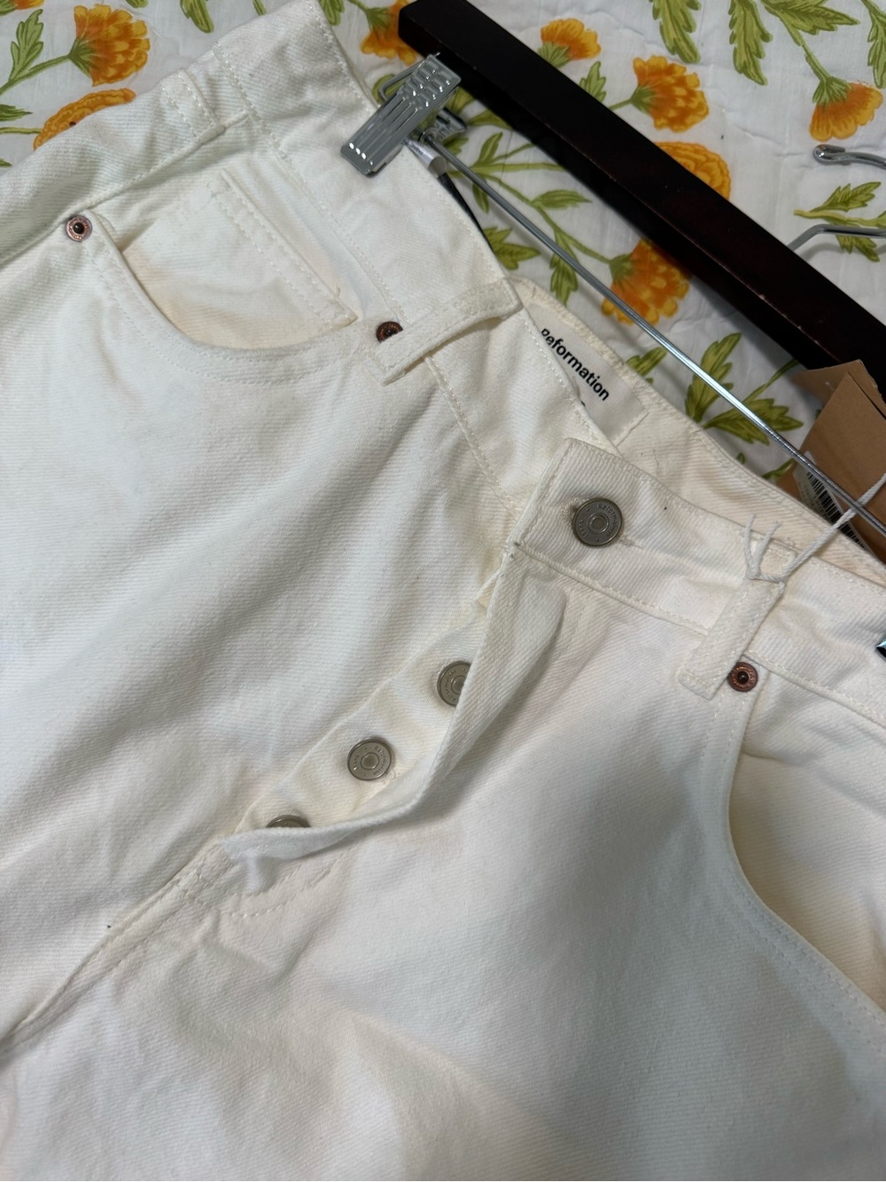 Reformation size 30 Cynthia Straight Jeans Scalloped White High Rise Denim NWT